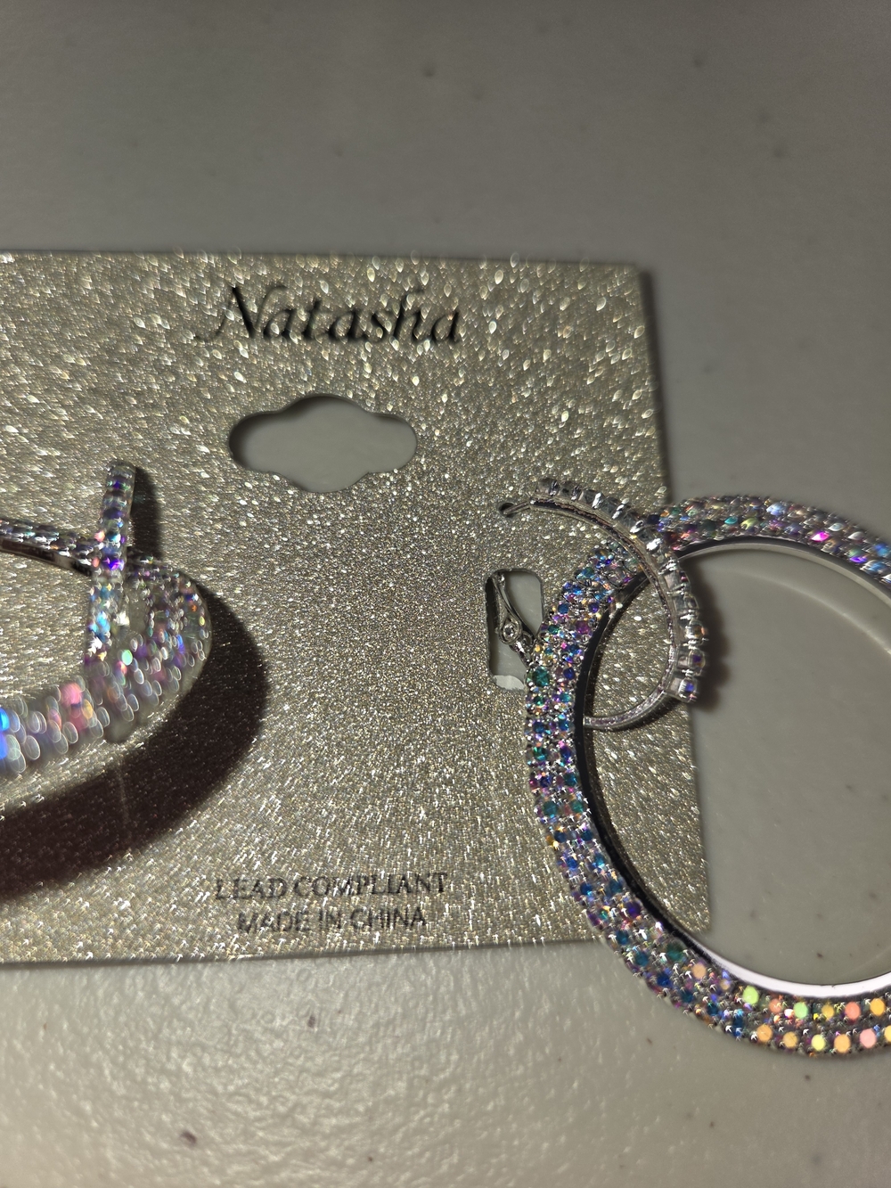 NWT Nordstrom Natashs Silver Iridescent Crystal Hoop Earrings - Picture 6 of 7